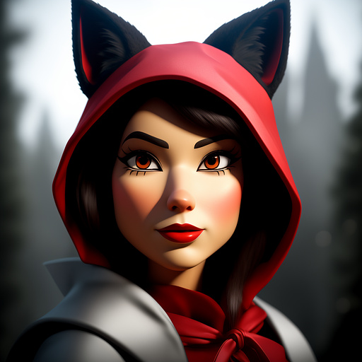 Anthropomorphic fox as little red riding hood in disney 3d style