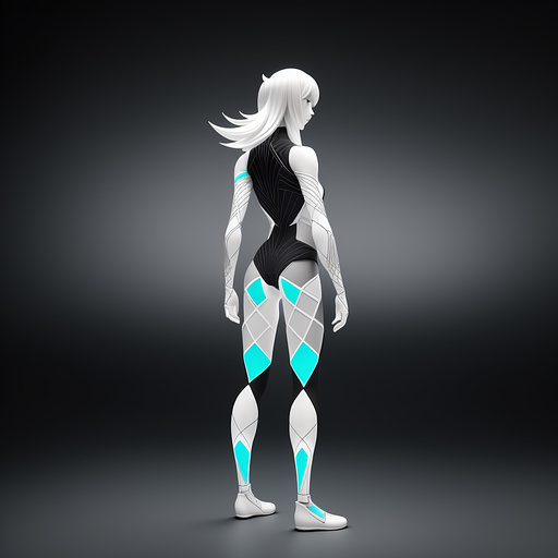 Human body wireframe with letter n, color white and anthracite with shadow. in anime style