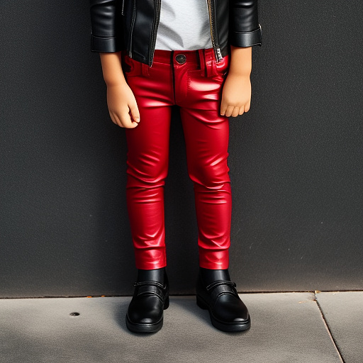 A boy wearing leather red pants in custom style