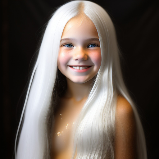 9-year-old caucasian white girl, long black hair, pretty, smiling, small breasts, white liquid covering entire face in custom style