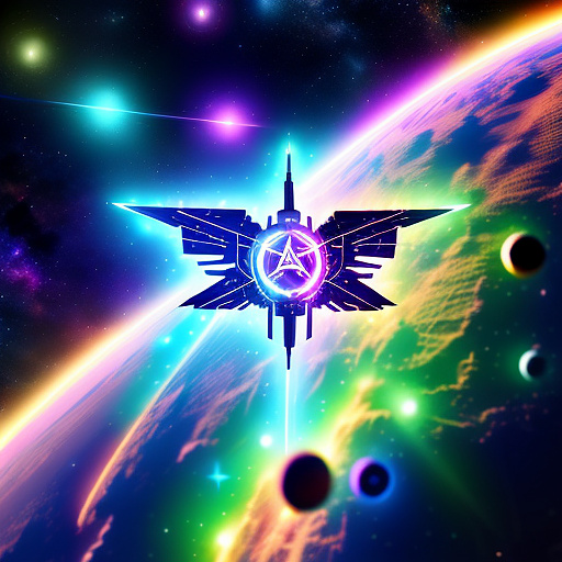 A cheerful transformer flies through space against the backdrop of planets. in angelcore style