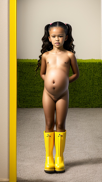 7 years old, pregnant, jenna ortega, yellow boots, completely nude, in custom style