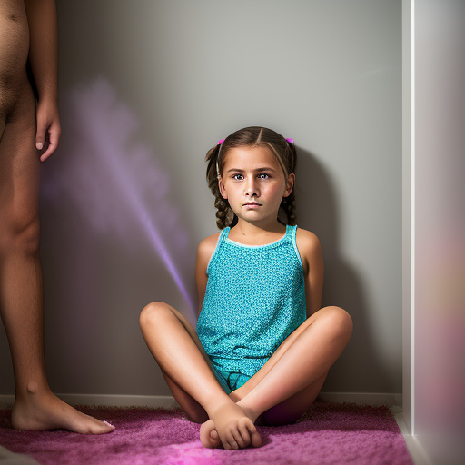 Ultra realistically a 9 year old girl with sprayed legs is fucked in the bedroom by the adult man in detail in custom style