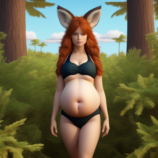 Realistic, highly detailed, ears old 5,pregnant, big belly, tween, fox ears, fox tail, redhead, fully enclosed swimsuit in custom style