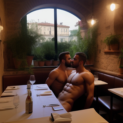 2 naked gays in italian restaurant.  in custom style