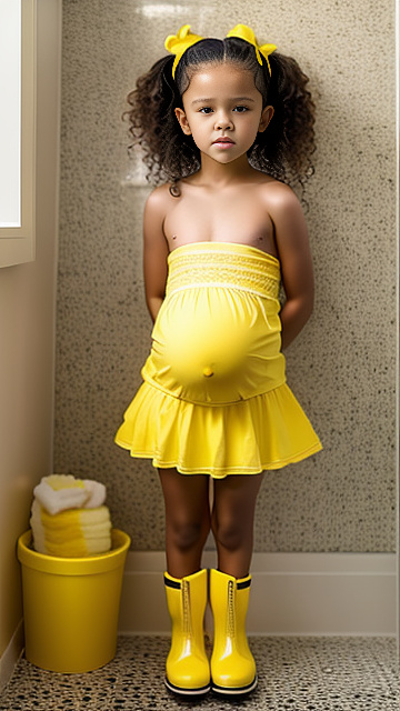 Pregnant, 7-years-old, jenna ortega, yellow panties, topless, yellow boots, bathroom in custom style