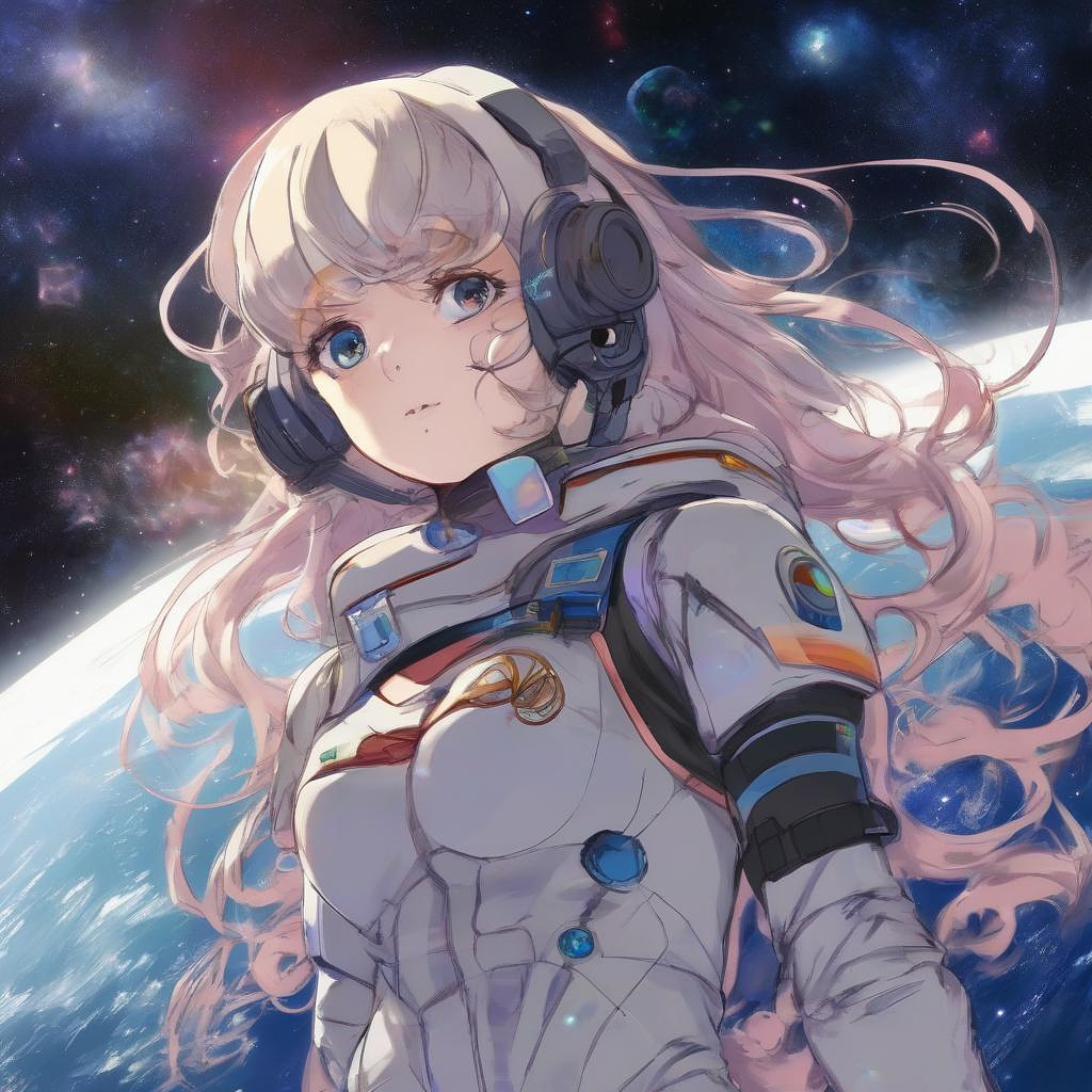 Meremaid in space in anime style