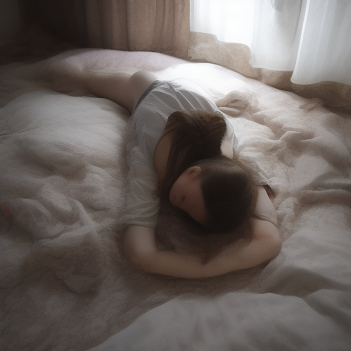A 13-year-old girl is lying on a bed and crying. the room is dark and messy, the bed is broken. in custom style