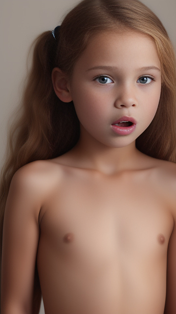 A 9-year-old naked girl is sucking another girl's breast. in custom style