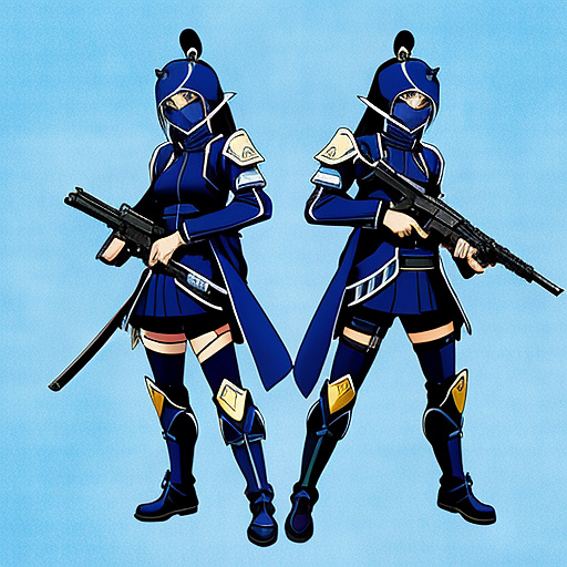 Blue ninja soldiers with smg in anime style