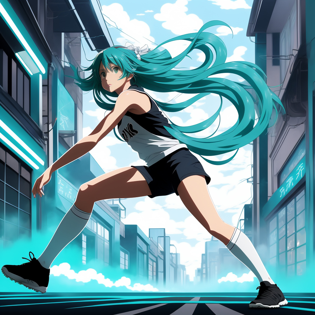 A character in a dynamic football pose like sae itoshi: body leaning forward, one leg striking the ball, the other in midair. arms wide open — a breakthrough moment. wearing a tight dark jersey with light side stripes, sports shorts, cleats, and socks — all in blue lock style. light tousled hair, large greenish-turquoise eyes with a crystal or gear-like pattern inside — symbolizing the "flow" state. from eyes and body emits a turquoise flow — transparent, neon-like, resembling wind filled with flashing numbers and vectors — trajectory calculation symbols. the scene is black-and-white manga style, except for the vivid turquoise flow, sharply contrasting the background. in anime style