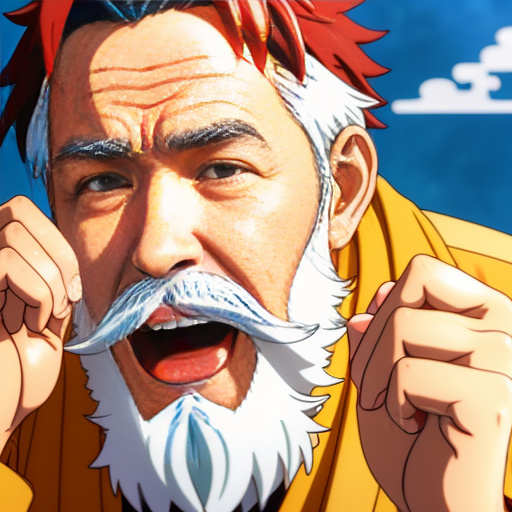 Captain birdseye eating his own fingers that are fish fingers and looking so happy in anime style