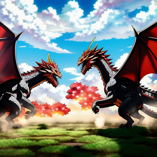 Dragon fighting yakuzas  in anime style