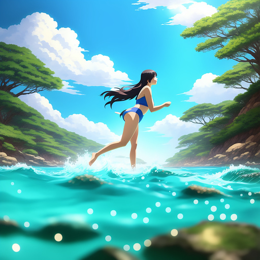 A woman swiming in anime style