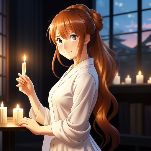 A woman and candle  in anime style