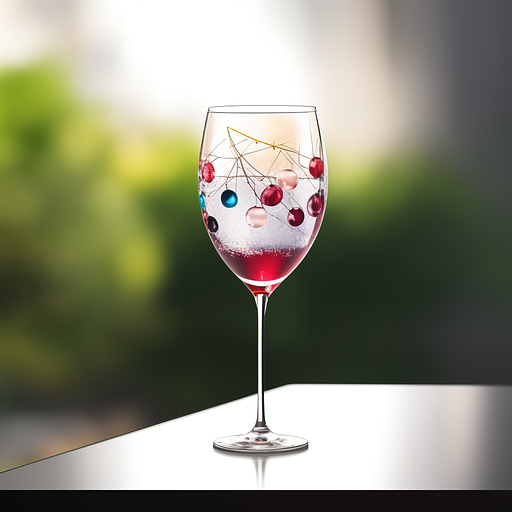 Abstract wine glass abstract martini glass water droplets circle branches frame  in anime style