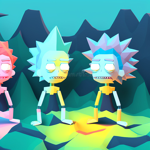 Rick and morty 2d charters, 2d platformer in low poly style
