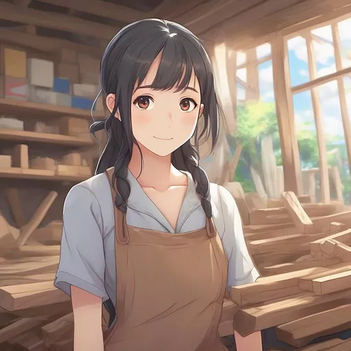 A 20-year-old asian girl who works as a carpenter  in anime style