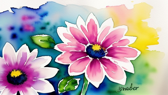 Impressionist watercolor flower  in custom style