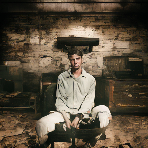 In a dark room, there is a telephone and a gun on the table. a man is sitting on a chair, and he is dead. in custom style