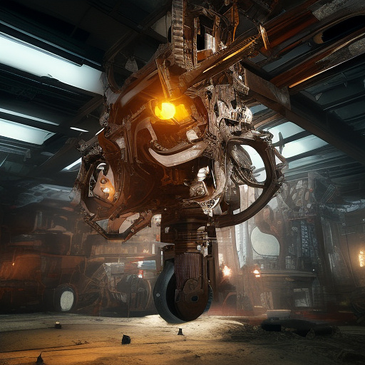Mechanical moving system.
gloomy, dark. gears. in custom style