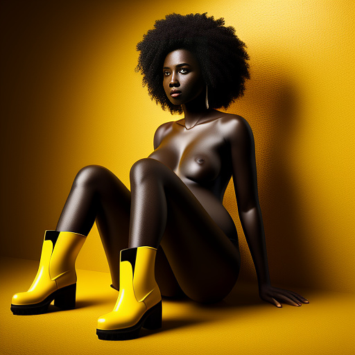 Realistic, detailed, pregnant, black skinned, nude, yellow boots,  in custom style