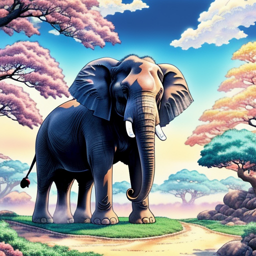 Big elephant for colouring in in anime style