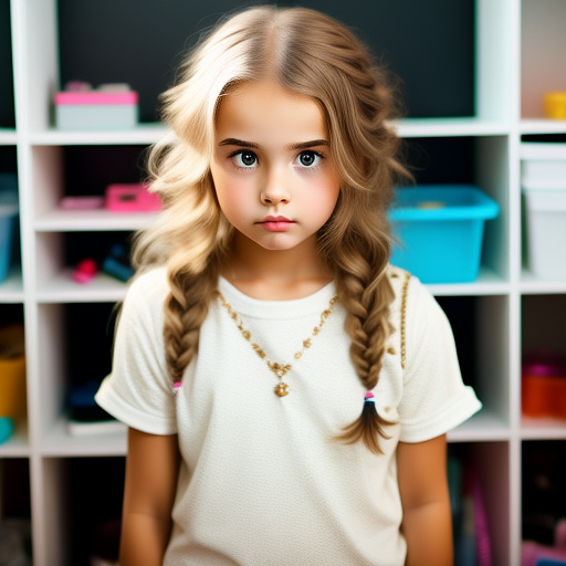 Image of a person girl cute looking frustrated with cluttered  in custom style