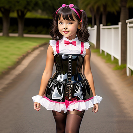6 year old girl latex corset short skirt in custom style