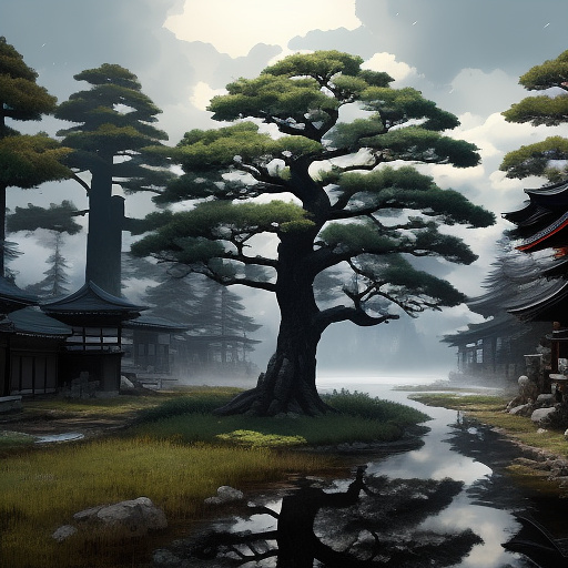 A tree with a face, featuring a beard and dark eyes, who also has two arms and hands comes at me, setting is in a bog that is foggy and in the sky you see the andromeda galaxy. it's kind of scary but also fascinating.
 in anime style