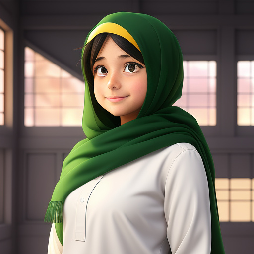 Hindu girl wearing hijab with pakistan flag  in anime style