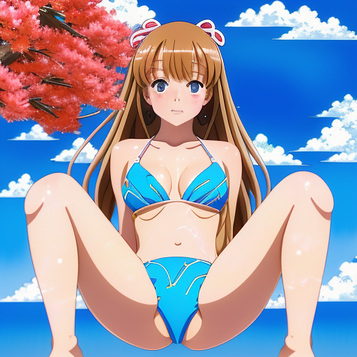 Cute girl, 11 years old in bikini, spread legs in anime style