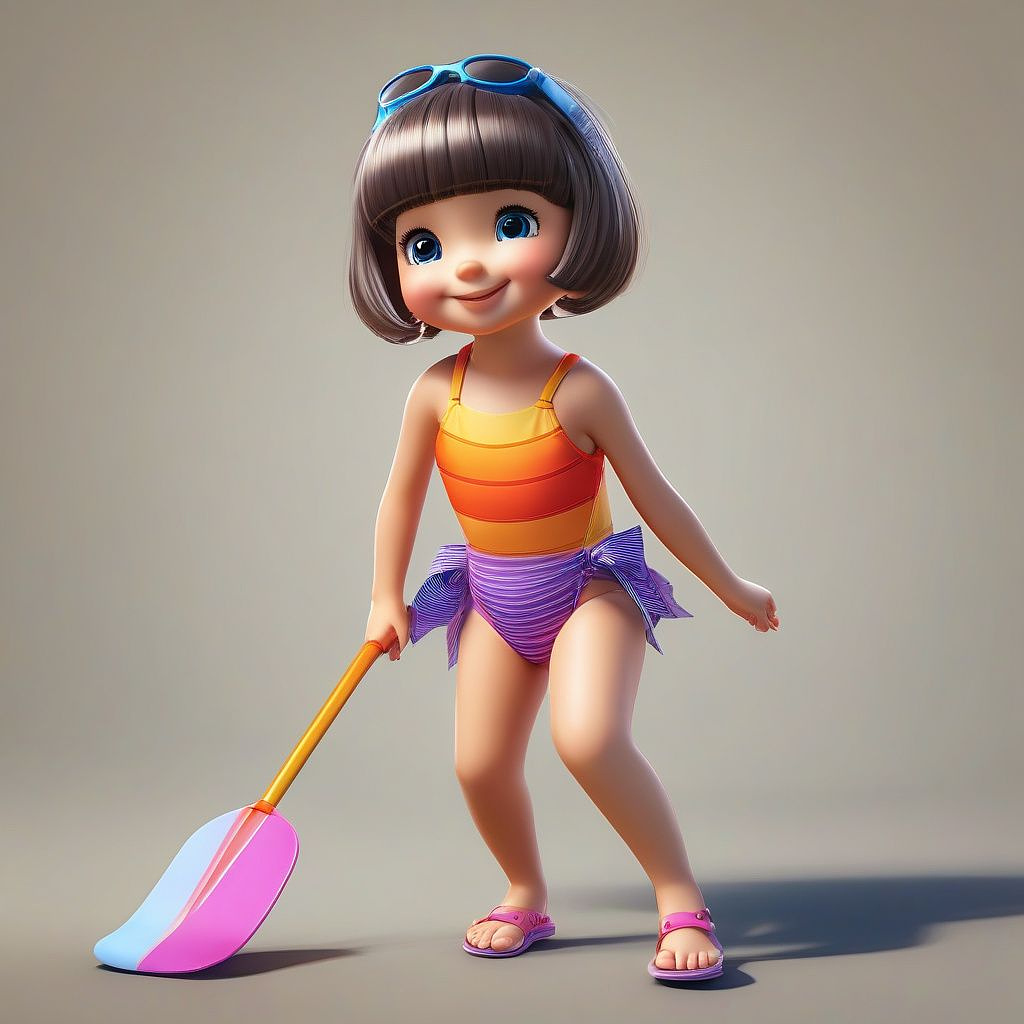 9 year old wearing swimsuit bends over from behind sticks out her ass in kids painted style