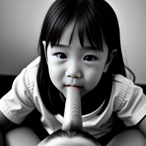Japanese 7 years old girl sucking old man's penis in bw photo style