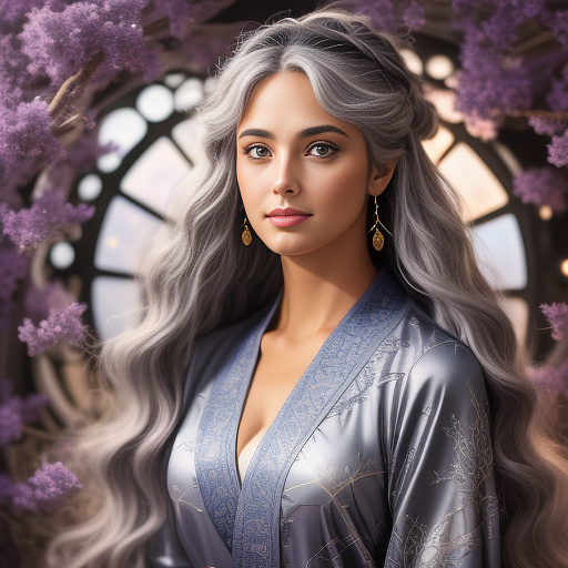 A cute gray haired woman, intricate star patterned mystical robes, astrological workshop, huge tome of astrological signs, star observation tools, detailed face, beautiful detailed eyes, beautiful detailed lips, extremely detailed face and eyes, long eyelashes, photorealistic, 8k, highres, masterpiece, ultra-detailed, realistic, vivid colors, dramatic lighting, fantasy, mystical, astrological, concept art
 in anime style