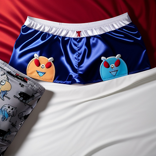 A photograph of men's satin briefs decorated with cartoon monsters in custom style
