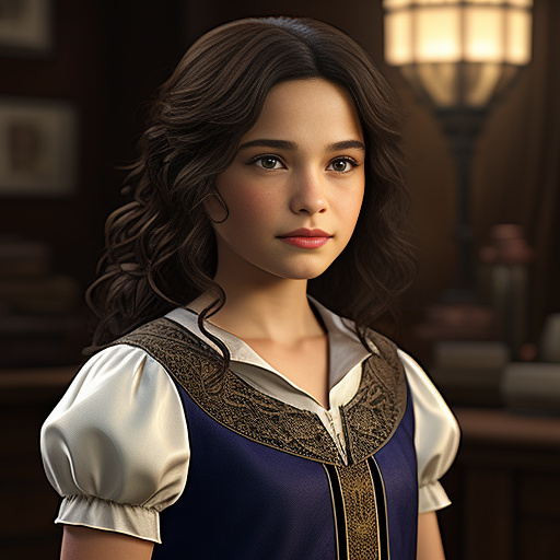 Realistic, detailed, 12-year-old rachel zegler from snow white in custom style