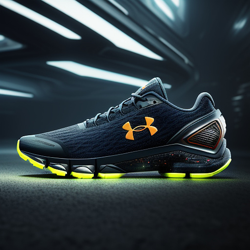 Shoes underarmour futurista de metal  e tecnologia avançada in sci-fi style