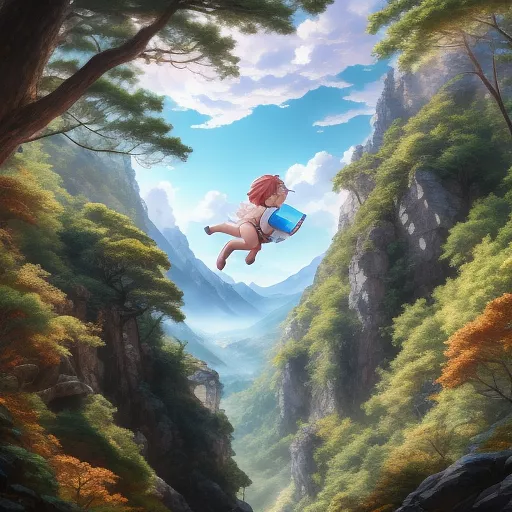 Baby heaphustus falling from mount olympus
 in anime style