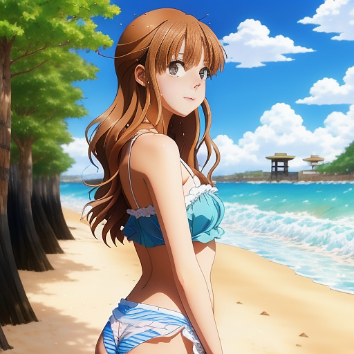 Girl at beach photo  in anime style