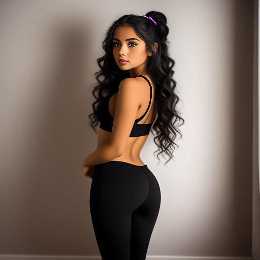 A latina girl turned around with black leggings gyatt 
 in disney painted style