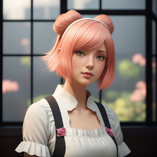 A closeup portrait of a playful maid, undercut hair, apron, [ash blonde | ginger | pink hair], freckles, flirting with camera stunning realistic photograph, 3d render, octane render, intricately detailed, cinematic, trending on artstation, isometric in anime style