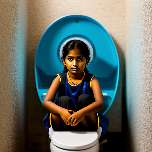 13 year old indian girl sitting on a toilet in realistic style