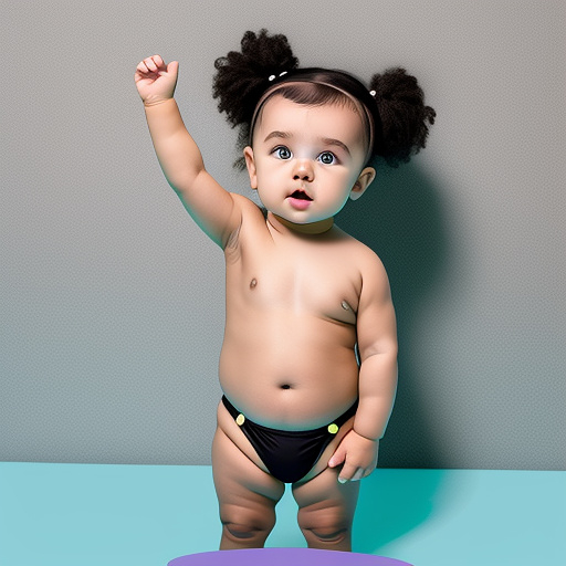 Realistic, baby 1-year-old billie eilish, black bikini standing pose in custom style