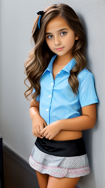 The sexy hot 11 year old girl, wearing her sexy short skirt and her sexy short shirt does a sexy position  in custom style