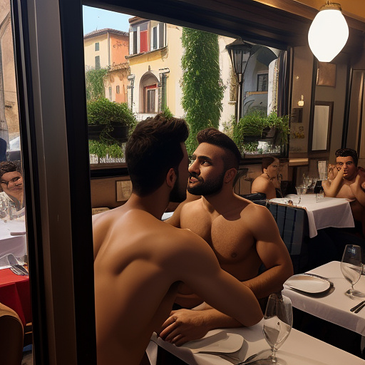 2 naked gays in italian restaurant.  in custom style