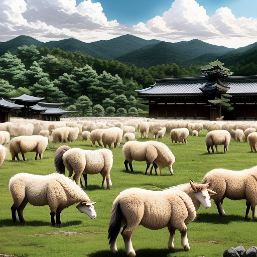 A herd of wolf-like sheep
 in anime style