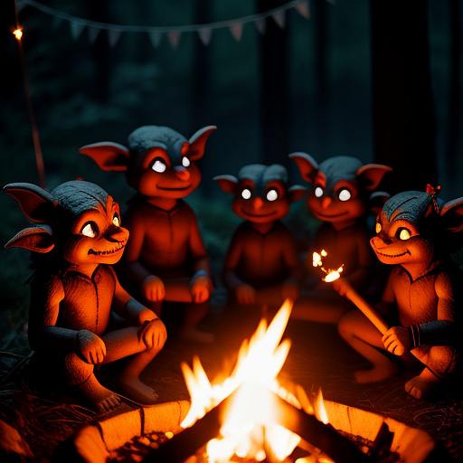 Goblins partying around a campfire in custom style