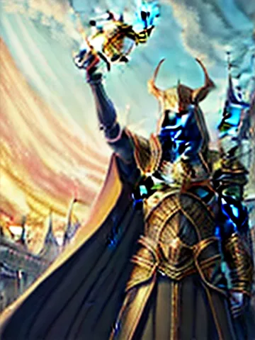 Sauron acting as the high priest of morgoth wearing a golden mask. in anime style