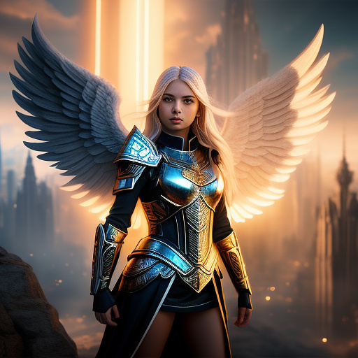 Female angel with shield in angelcore style